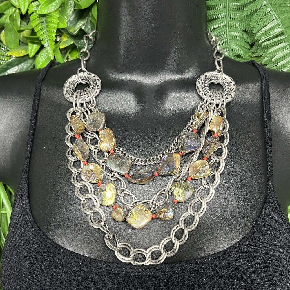 Necklace Women Fashion Silver Tone Layered MultiStrand Rock Charm Statement 3980